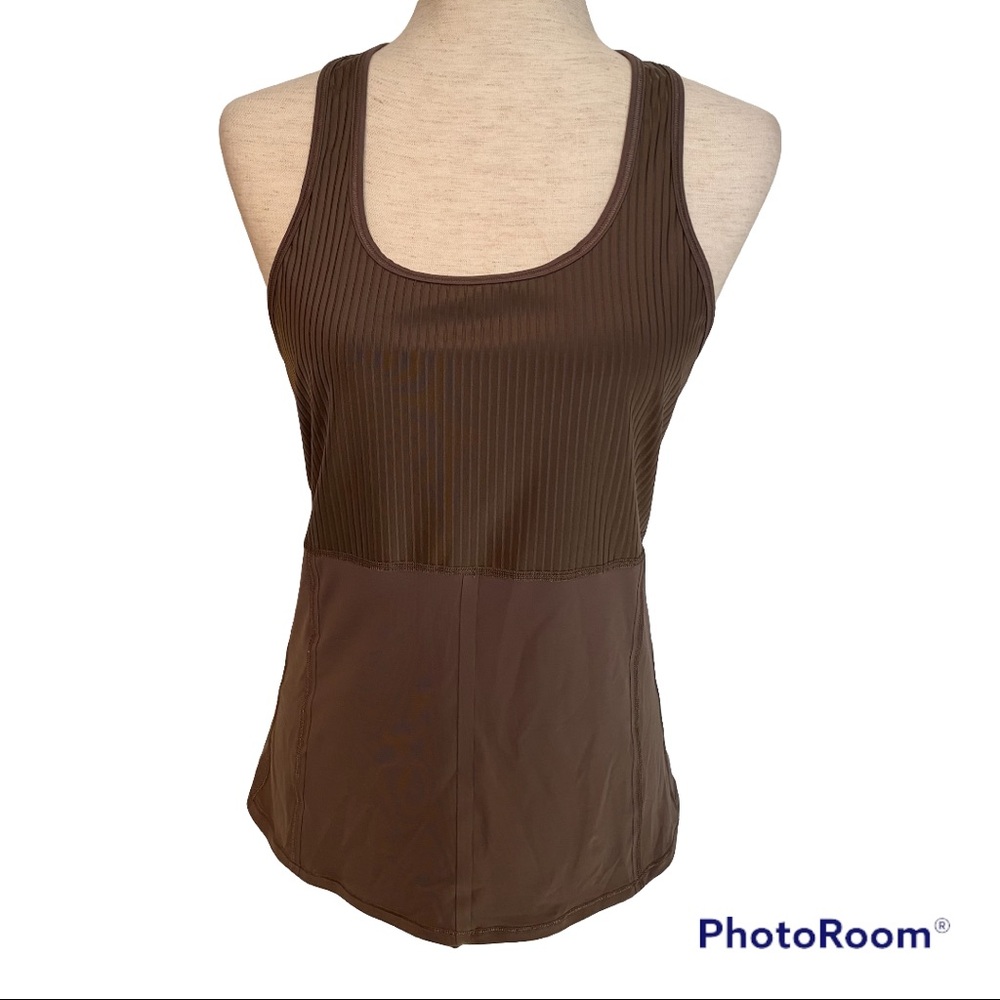 ATHLETA TOP TANK BROWN STRETCH SCOOP NECK SLEEVELESS RACERBACK POCKET SIZE M